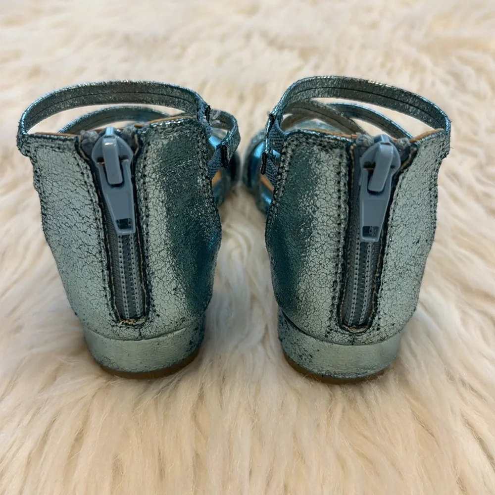Girls Sandals Ankle Strap Low Wedge Sandals With Zipper Toddler Kid size 9